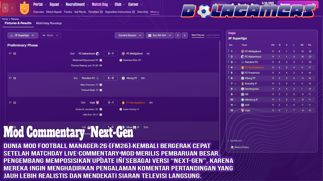 FM26 Berubah Total Mod Commentary “Next-Gen” Ini Bikin Match Terasa Seperti Siaran TV Asli