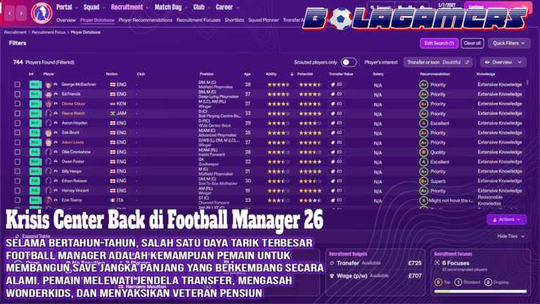 Krisis Center Back di Football Manager 26 Regens Tak Lagi Layak Bertahan